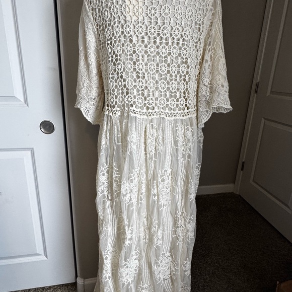 Tea n Rose Edwardian Inspired Elegant Lace and Crochet Maxi Dress in Cream,Large - Picture 3 of 17